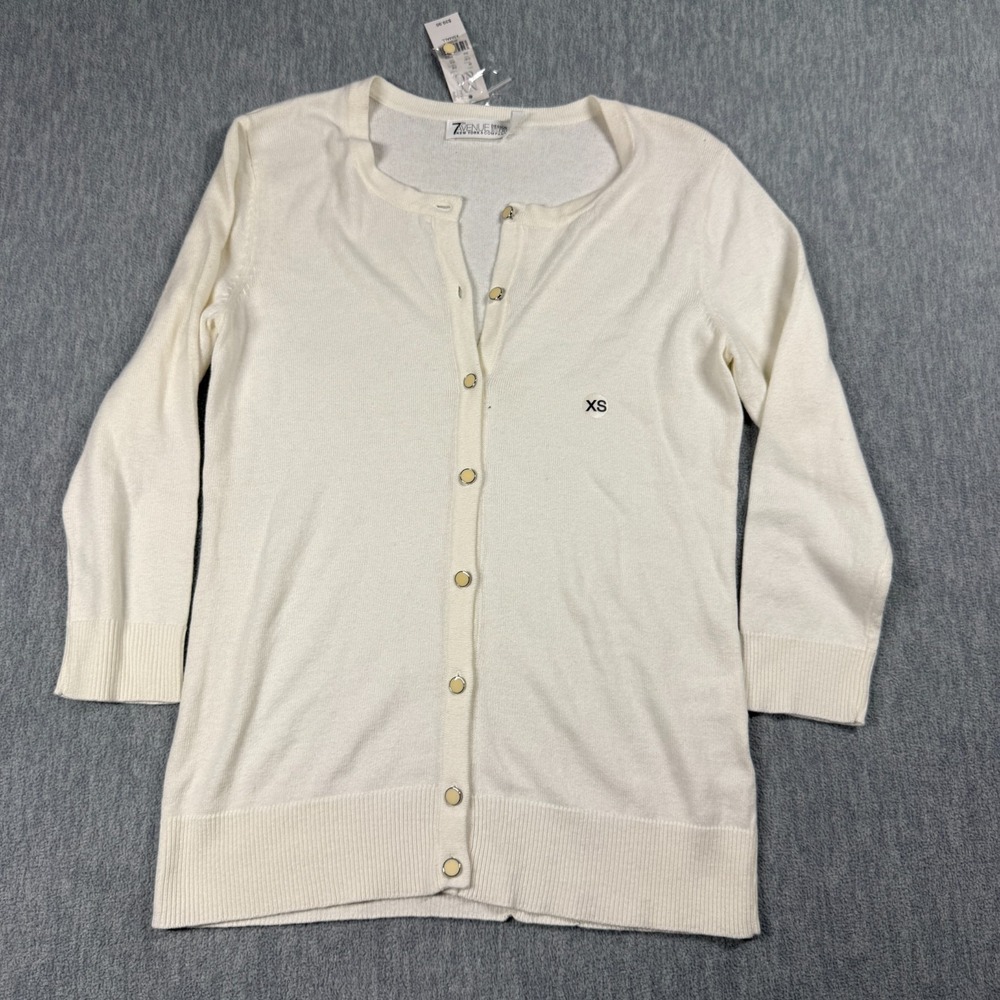 New York & Company Cardigan Sweater Womens XS Ivory Button Front Ribbed Knit NWT